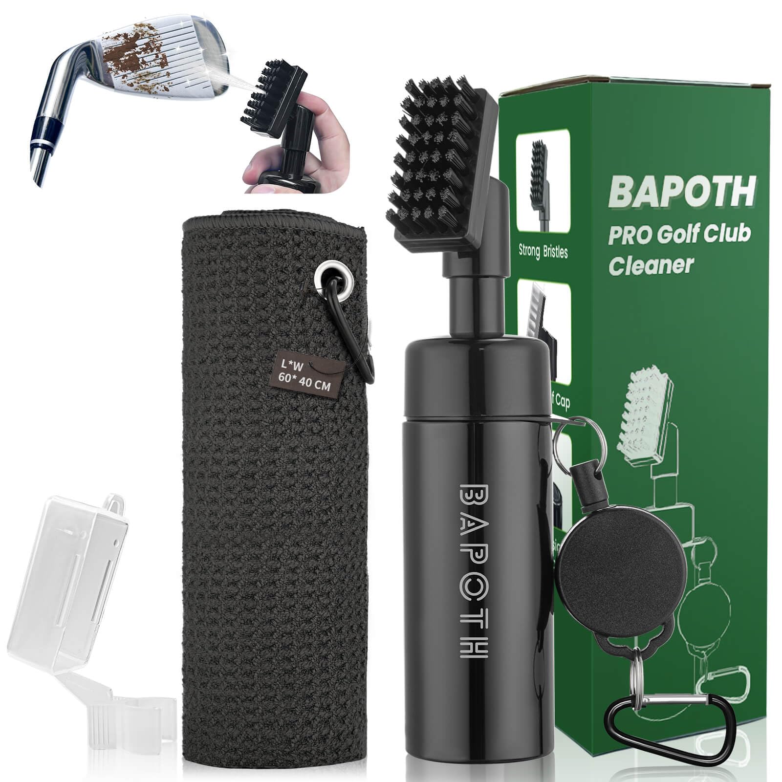 Golf Club Cleaner, Non-Leaking Stretchable Golf Club Brush with Microfiber Golf Towel (23.6 * 15.7 in), Strong Bristles Golf Brush Can Hold 5oz Water, Essentials Golf Accessories for Men