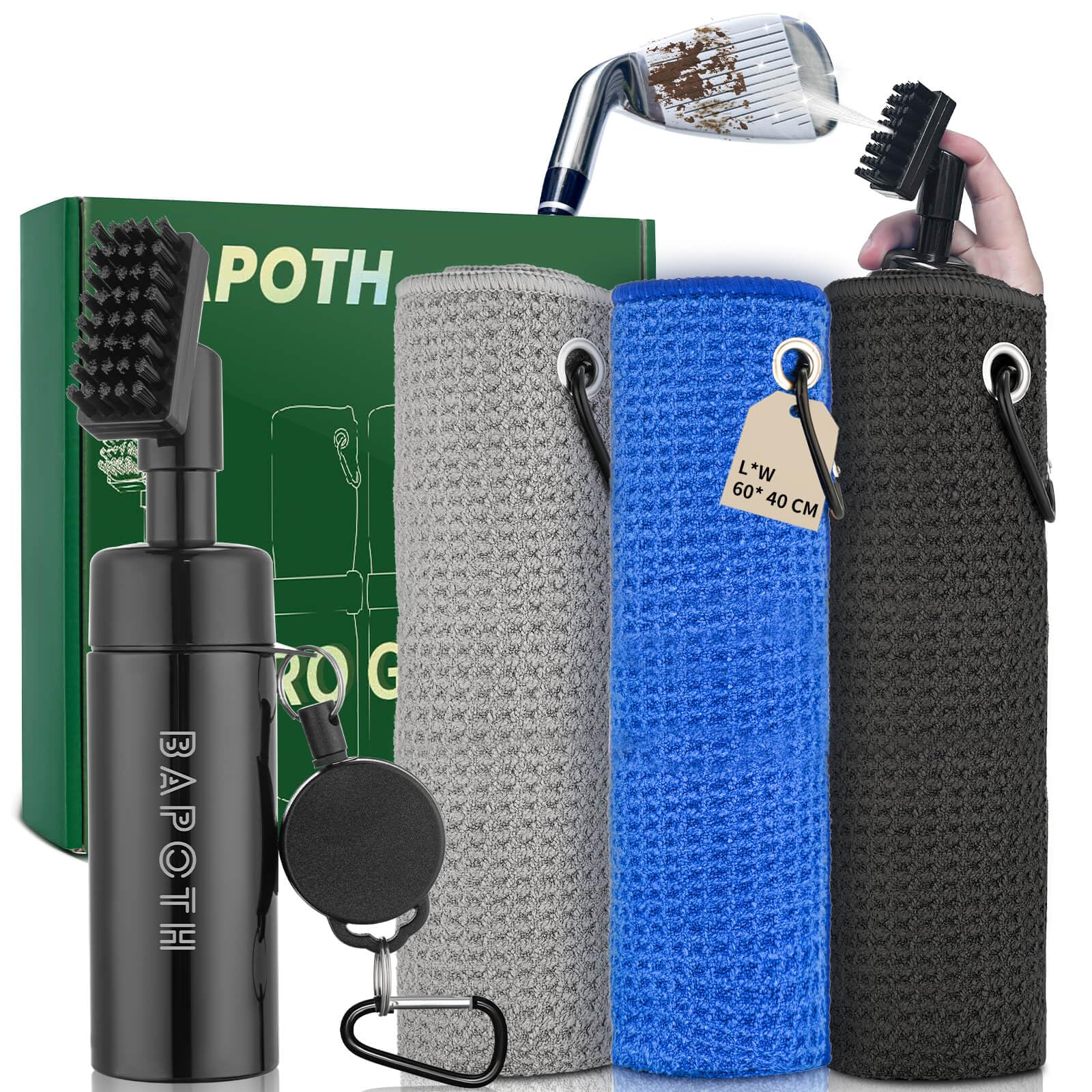 Golf Club Cleaner, Non-Leaking Stretchable Golf Club Brush with Microfiber Golf Towel (23.6 * 15.7 in), Strong Bristles Golf Brush Can Hold 5oz Water, Essentials Golf Accessories for Men